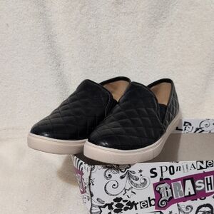 Brash Black Quilted Slip-On Sneakers